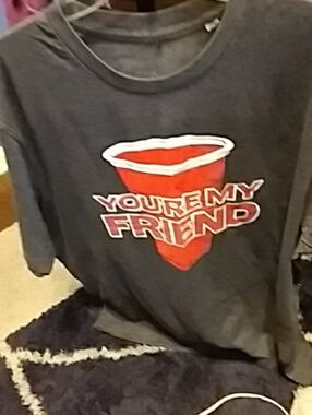 Heather Gray Graphic Tee with Red Cup 'You're My Friend'
